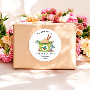 Christmas Hot Chocolate Green White Holiday Classic Round Sticker