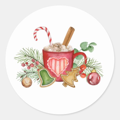Christmas Hot Chocolate Mug and Ornaments  Classic Round Sticker