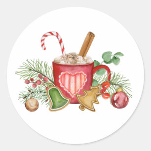Christmas Hot Chocolate Mug and Ornaments Classic Round Sticker