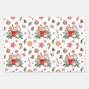 Christmas Hot Chocolate Mug with Sweets Wrapping Paper Sheets