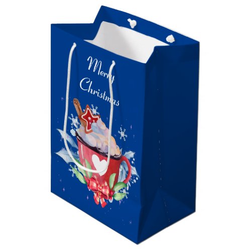 Christmas Hot Chocolate on Blue Medium Gift Bag