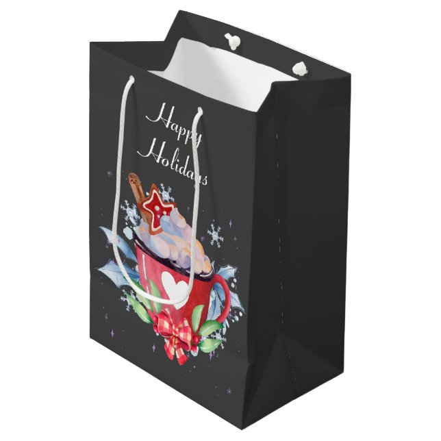 Christmas Hot Chocolate on Gray  Medium Gift Bag (Front Angled)