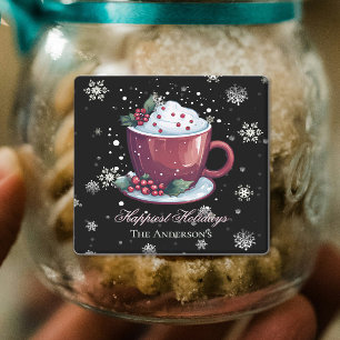 Christmas Hot Chocolate Personalized Black Baking Labels