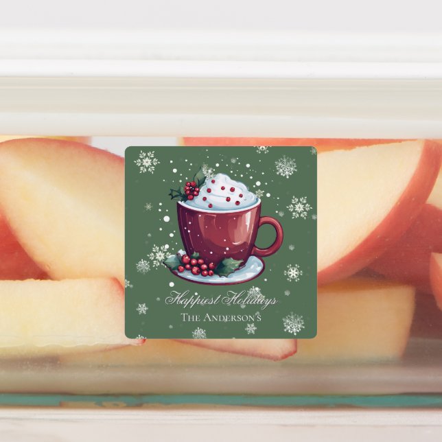 Christmas Hot Chocolate Personalized Green Baking Labels (Affixed)