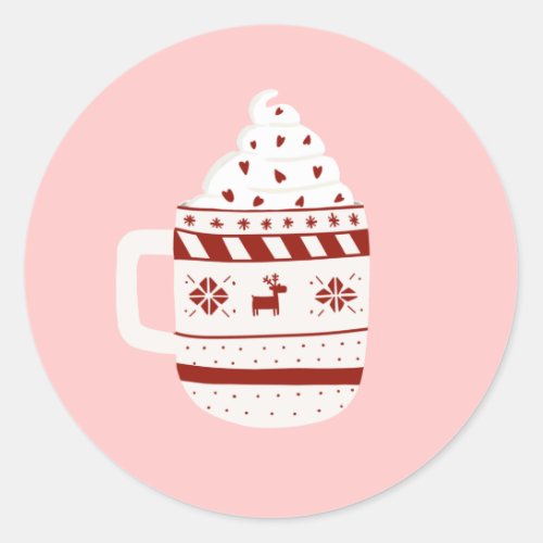 Christmas Hot Chocolate Pink Classic Round Sticker