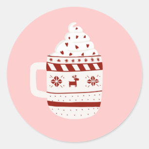 Christmas Hot Chocolate Pink Classic Round Sticker