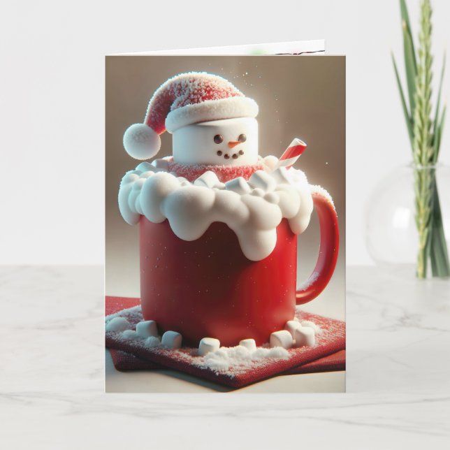 Christmas Hot Chocolate Snowman Holiday Card (Front)