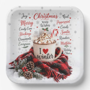 Christmas Hot Chocolate with Word Cloud Paper Plates