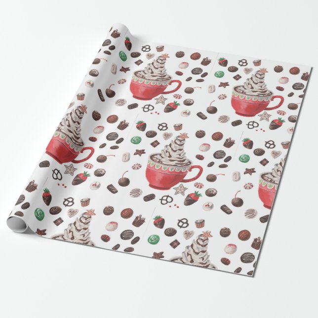 Christmas Hot Chocolate Wrapping Paper (Unrolled)