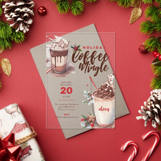 Christmas Hot Coco Coffee Mingle Holiday Party Acrylic Invitations (Insitu (Holiday))