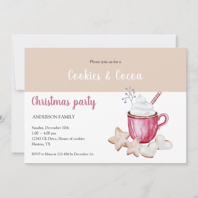 Christmas Hot Cocoa And Cookies Watercolor  Invitation (Front)