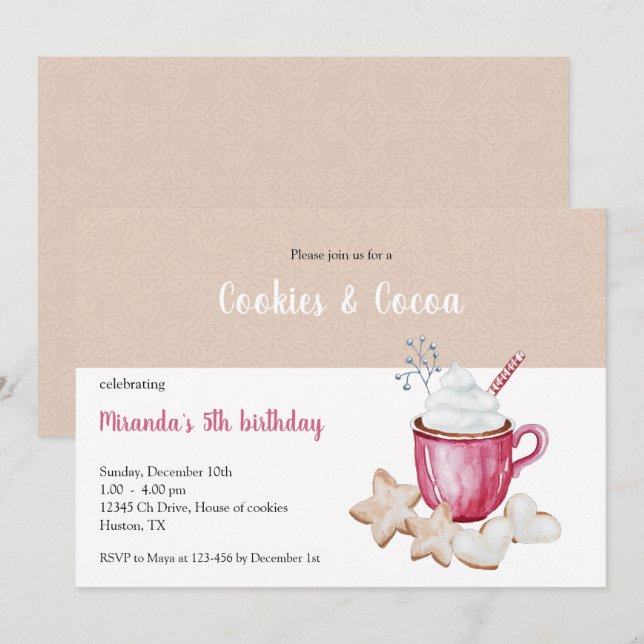 Christmas Hot Cocoa And Cookies Watercolor Invitation (Front/Back)