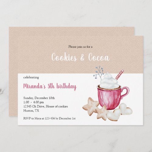 Christmas Hot Cocoa And Cookies Watercolor Invitation