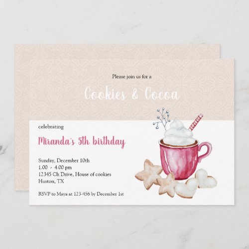 Christmas Hot Cocoa And Cookies Watercolor  Invitation