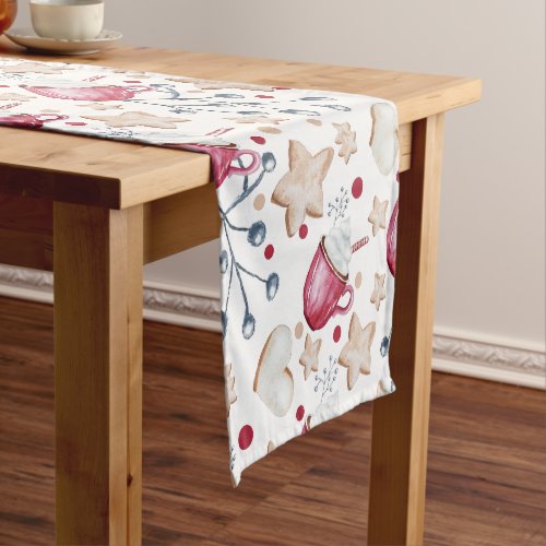 Christmas Hot Cocoa And Cookies Watercolor Short Table Runner