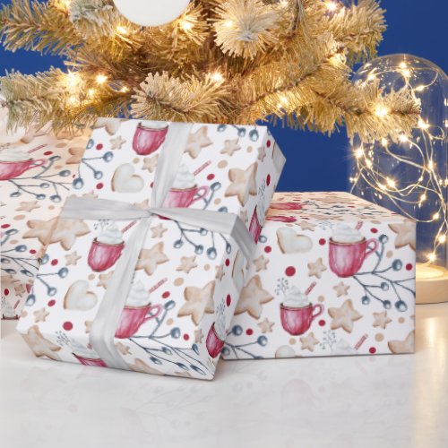 Christmas Hot Cocoa And Cookies Watercolor Wrapping Paper