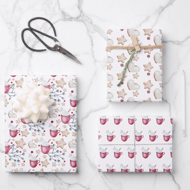 Christmas Hot Cocoa And Cookies Wrapping Paper Sheets (Front)