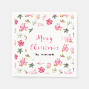Christmas Hot Cocoa and Pink Poinsettias Napkins