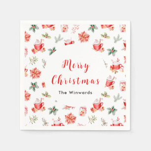 Christmas Hot Cocoa and Red Poinsettias Napkins