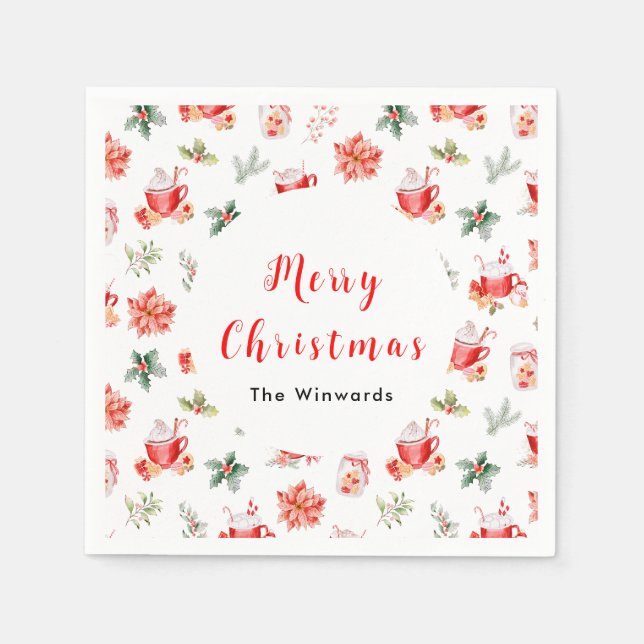 Christmas Hot Cocoa and Red Poinsettias Napkins (Front)