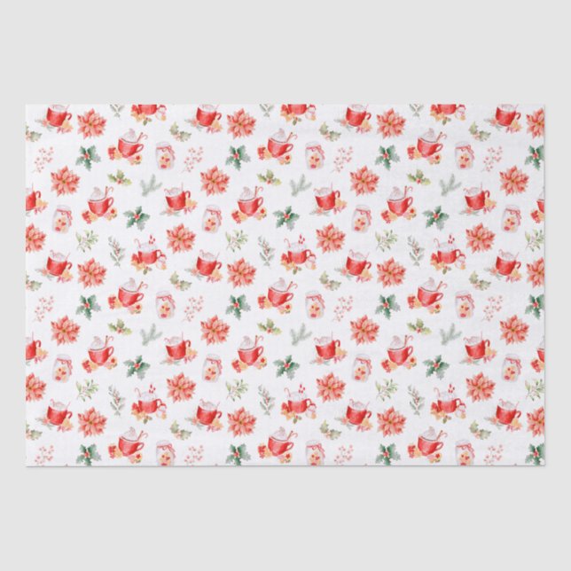 Christmas Hot Cocoa and Red Poinsettias Tissue Paper (Front)