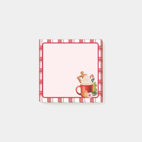 Christmas Hot Cocoa Cookie Candy Cane Red Plaid Post_it Notes