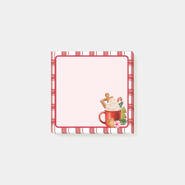 Christmas Hot Cocoa Cookie Candy Cane Red Plaid Post-it Notes (Front)