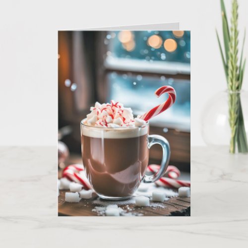 Christmas Hot Cocoa Drink With Candy Cane Holiday Card