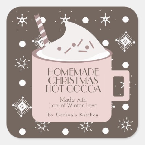 Christmas Hot Cocoa Homemade Pink Brown Square Sticker