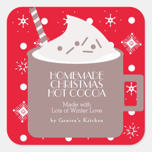 Christmas Hot Cocoa Homemade Recipe Gift Favor Red Square Sticker