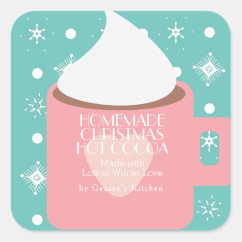 Christmas Hot Cocoa Homemade Recipe Gift Pink Mug Square Sticker