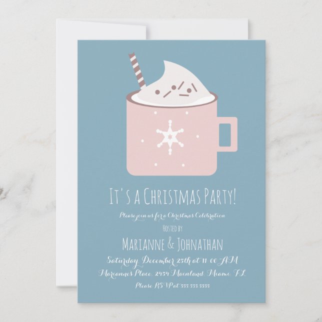 Christmas Hot Cocoa Party Blue Pink Invitation (Front)