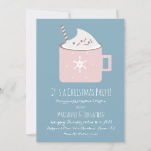 Christmas Hot Cocoa Party Blue Pink Invitation