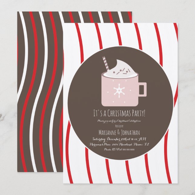 Christmas Hot Cocoa Party Candy Cane Kraft Invitation (Front/Back)