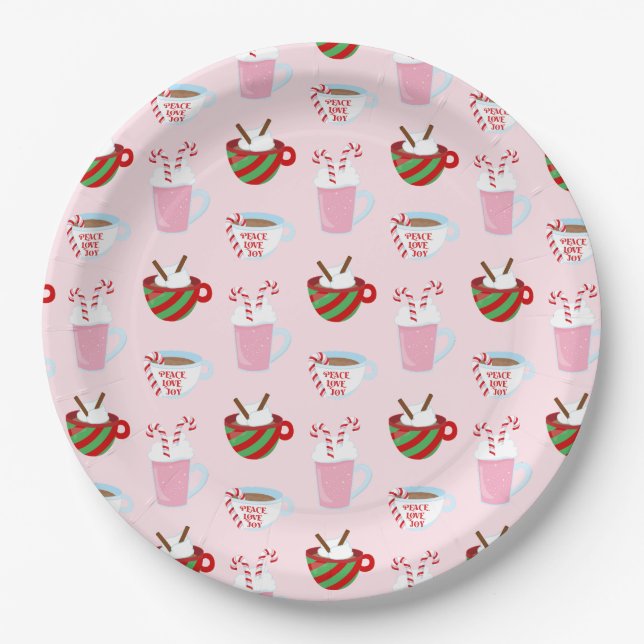 Christmas Hot Cocoa Pattern Paper Plates (Front)