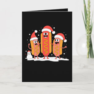 Christmas Hot Dog Santa Hat Snowman Mustard Xmas Card