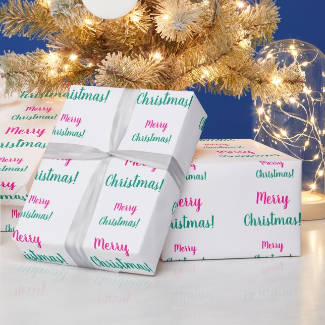 Christmas Hot Pink Green Merry Christmas Wrapping Paper (Holidays)