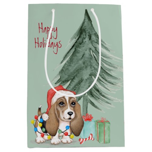 Christmas Hound Dog in Lights Medium Gift Bag
