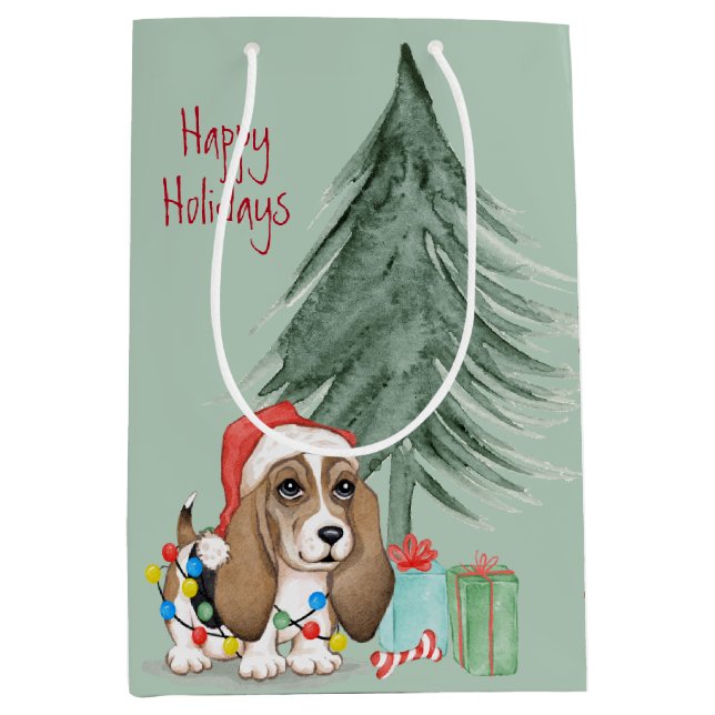 Christmas Hound Dog in Lights Medium Gift Bag (Front)