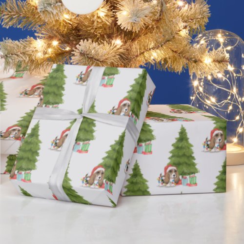 Christmas Hound Dog in Lights Wrapping Paper