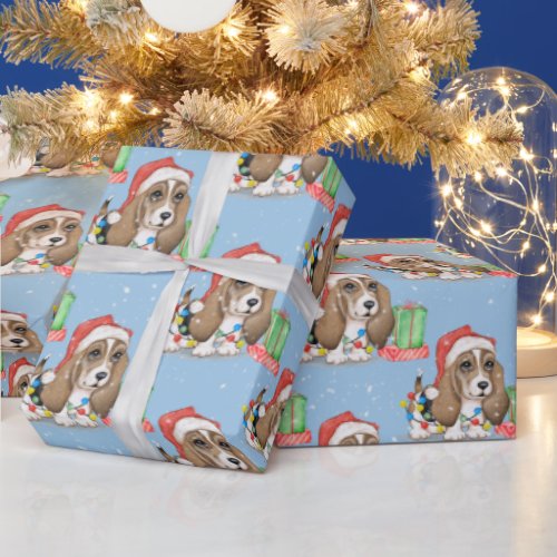 Christmas Hound Dog in Snowflakes  Wrapping Paper