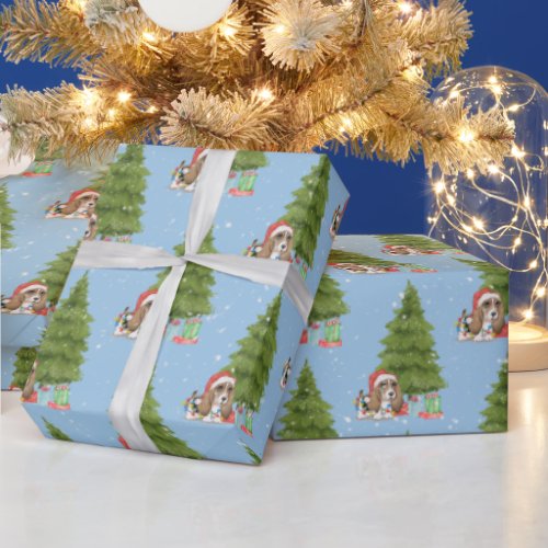 Christmas Hound Dog in Snowflakes Wrapping Paper