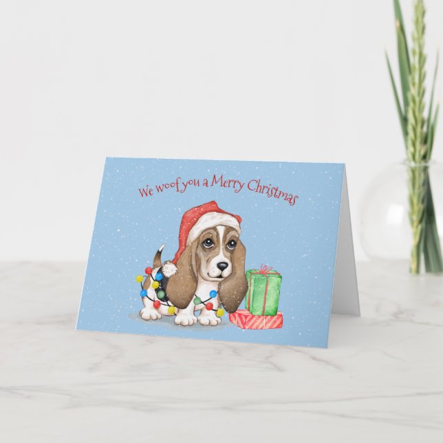 Christmas Hound Dog in Tangled Lights Card (Front)