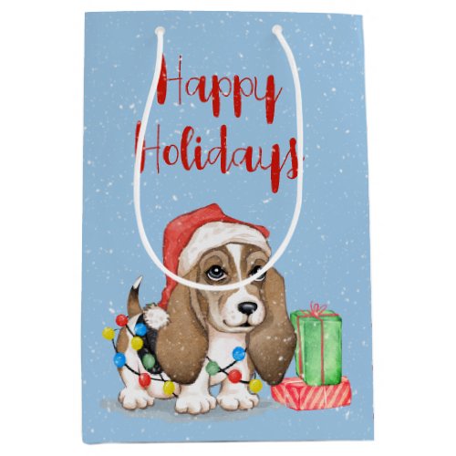 Christmas Hound Dog in Tangled Lights Medium Gift Bag