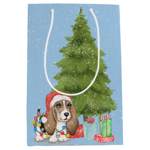 Christmas Hound Dog in Tangled Lights Medium Gift Bag