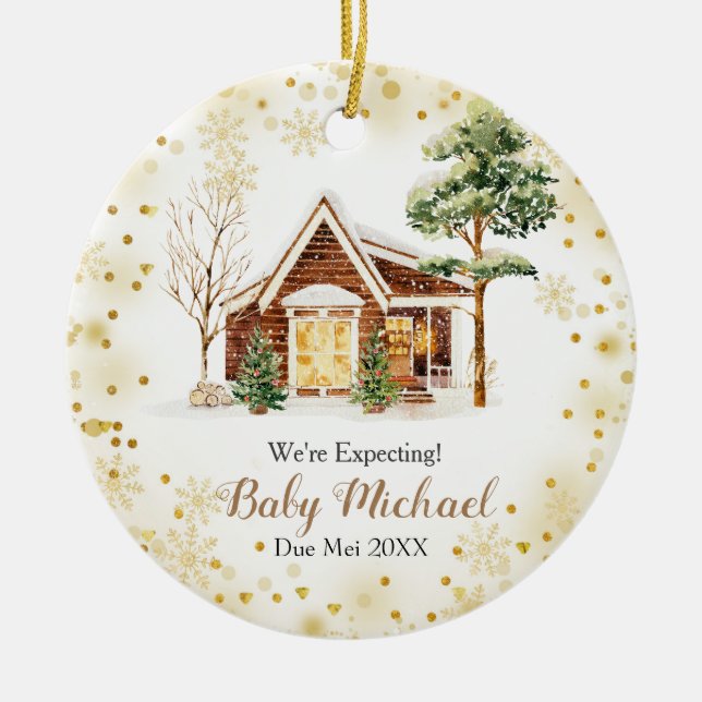 Christmas House Decor We're Expecting Parents Ceramic Ornament (Front)