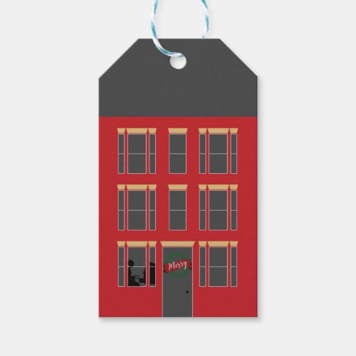 Christmas House Facade with Piano in Window Gift Tags