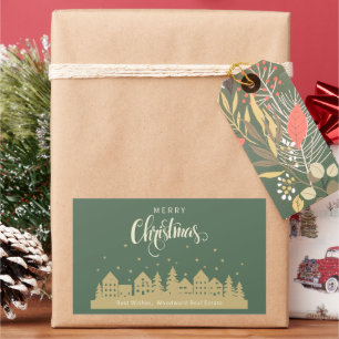Christmas House Green Retro   Real Estate Custom  Rectangular Sticker