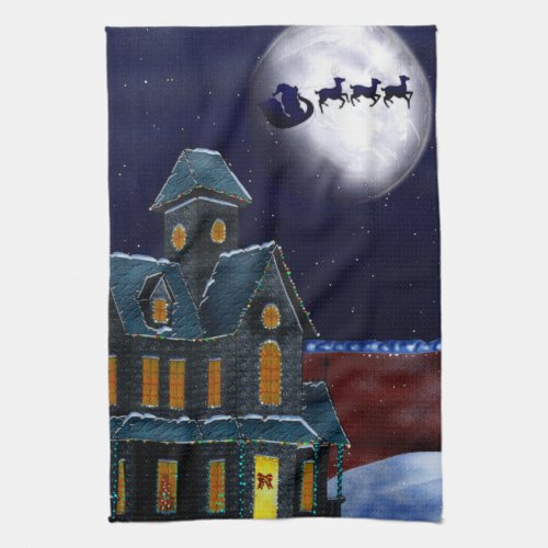 Christmas House Holiday Folk Art KITCHEN DECOR Towel