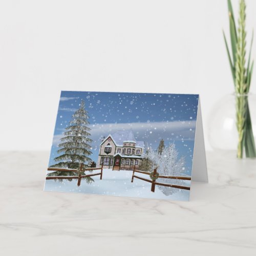 Christmas House in Snowy Winter Scene Holiday Card